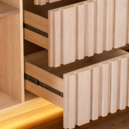 Aura 152 cm Faux Travertine Top Buffet Sideboard with Ash Wood Slatted Panels & Light - thumbnail 8