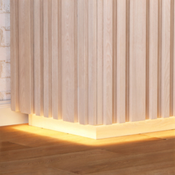 Aura 152 cm Faux Travertine Top Buffet Sideboard with Ash Wood Slatted Panels & Light - thumbnail 7