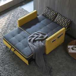 Twin to Full Size Cotton & Linen daybed with Trundle Pull Out Sleeper Sofa Bed - thumbnail 2