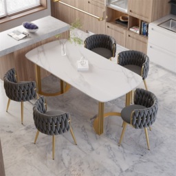 Sweave Nordic Light Gray 6-Piece Barrel Back Dining Chair Round Accent Velvet Upholstery - thumbnail 4