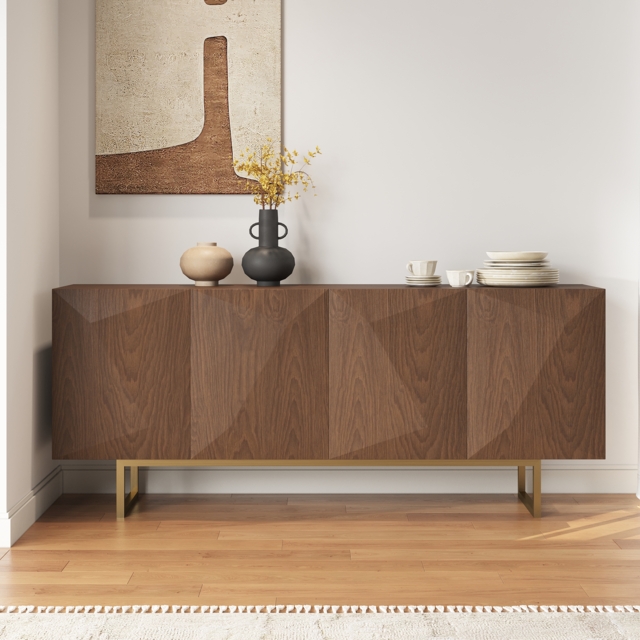 1803mm Modern Walnut&Yellow Sideboard Kitchen Cabinet with djustable Shelves - image 1