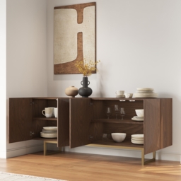 1803mm Modern Walnut&Yellow Sideboard Kitchen Cabinet with djustable Shelves - thumbnail 4
