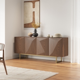 1803mm Modern Walnut&Yellow Sideboard Kitchen Cabinet with djustable Shelves - thumbnail 2