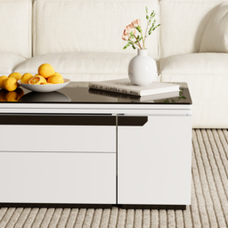 Modern White Lift Top Glass Coffee Table with Drawers & Storage Multifunction Table - thumbnail 8