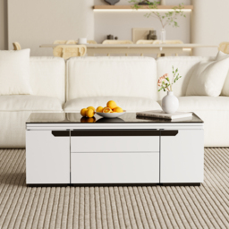 Modern White Lift Top Glass Coffee Table with Drawers & Storage Multifunction Table - thumbnail 2