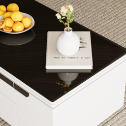 Modern White Lift Top Glass Coffee Table with Drawers & Storage Multifunction Table - thumbnail 7