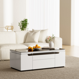 Modern White Lift Top Glass Coffee Table with Drawers & Storage Multifunction Table - thumbnail 4
