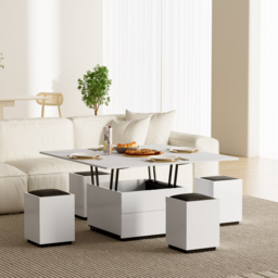Modern White Lift Top Glass Coffee Table with Drawers & Storage Multifunction Table - thumbnail 5