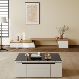 Modern White Lift Top Glass Coffee Table with Drawers & Storage Multifunction Table - thumbnail 6