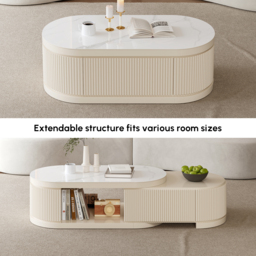 Sintered Stone Round Coffee Table Modern White Living Room Furniture with Storage - thumbnail 9