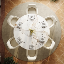 "60"" Round Glossy Sintered Stone Dining Table with Gold Metal Pedestal Base, Seats 6" - thumbnail 4