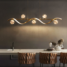 6-Light LED Linear Kitchen Island Lighting in Gold with Glass Globe Shade Dimmable - thumbnail 4