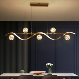 6-Light LED Linear Kitchen Island Lighting in Gold with Glass Globe Shade Dimmable