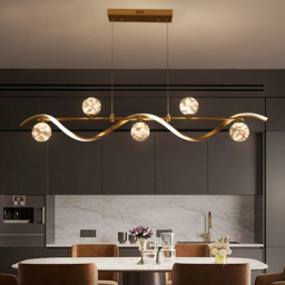6-Light LED Linear Kitchen Island Lighting in Gold with Glass Globe Shade Dimmable - thumbnail 2