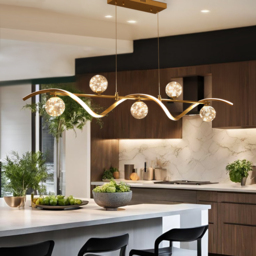 6-Light LED Linear Kitchen Island Lighting in Gold with Glass Globe Shade Dimmable - thumbnail 3