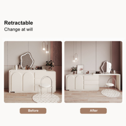 Retractable Modern White Dressing Table Dressing Table with Doors & Drawers Beauty Station for Bedroom - thumbnail 7