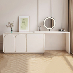 Retractable Modern White Dressing Table Dressing Table with Doors & Drawers Beauty Station for Bedroom - thumbnail 2