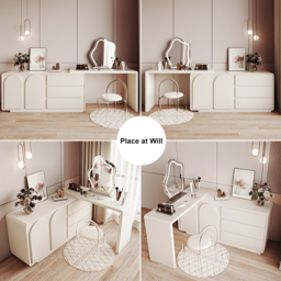Retractable Modern White Dressing Table Dressing Table with Doors & Drawers Beauty Station for Bedroom - thumbnail 6