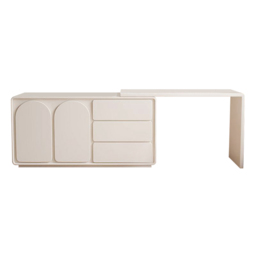 Retractable Modern White Dressing Table Dressing Table with Doors & Drawers Beauty Station for Bedroom - thumbnail 8