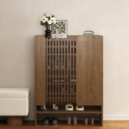 Solid Wood Shoe Rack for Entryway in Walnut 5-Tier Shoe Storage Cabinet for Closet - thumbnail 1