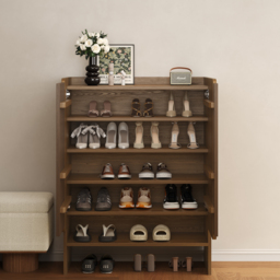 Solid Wood Shoe Rack for Entryway in Walnut 5-Tier Shoe Storage Cabinet for Closet - thumbnail 3
