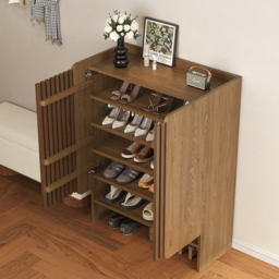 Solid Wood Shoe Rack for Entryway in Walnut 5-Tier Shoe Storage Cabinet for Closet - thumbnail 5