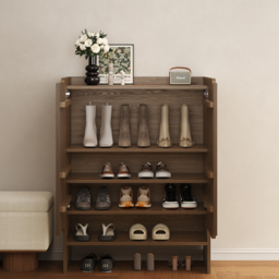 Solid Wood Shoe Rack for Entryway in Walnut 5-Tier Shoe Storage Cabinet for Closet - thumbnail 4