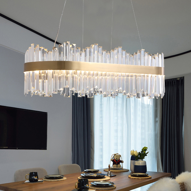 Crystina Modern Oval LED Crystal Kitchen Island Light Brass with Tubes Shaped - image 1
