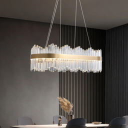 Crystina Modern Oval LED Crystal Kitchen Island Light Brass with Tubes Shaped - thumbnail 2