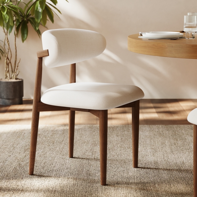 Modern Walnut Linen Dining Chair with Rubber Wood Legs, 1 Piece - image 1