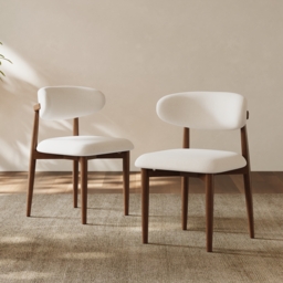 Modern Walnut Linen Dining Chair with Rubber Wood Legs, 1 Piece - thumbnail 4