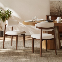 Modern Walnut Linen Dining Chair with Rubber Wood Legs, 1 Piece - thumbnail 2