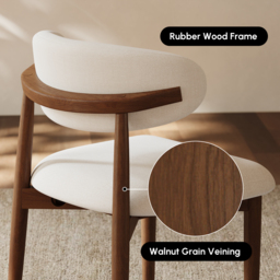 Modern Walnut Linen Dining Chair with Rubber Wood Legs, 1 Piece - thumbnail 6