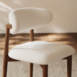 Modern Walnut Linen Dining Chair with Rubber Wood Legs, 1 Piece - thumbnail 8