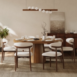 Modern Walnut Linen Dining Chair with Rubber Wood Legs, 1 Piece - thumbnail 3