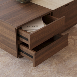1000mm Square Lift-Top Travertine Veneer Sintered Stone Coffee Table with Storage - thumbnail 7