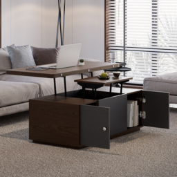 Modern Walnut Multi-functional Rectangle Lift-top Coffee Table Extendable with Storage - thumbnail 8