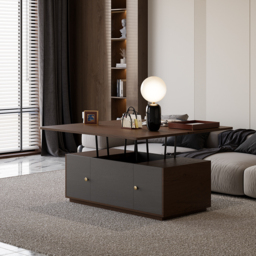 Modern Walnut Multi-functional Rectangle Lift-top Coffee Table Extendable with Storage - thumbnail 9