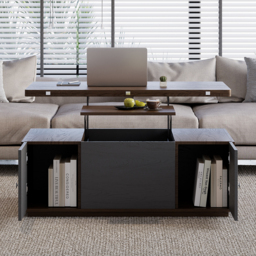 Modern Walnut Multi-functional Rectangle Lift-top Coffee Table Extendable with Storage - thumbnail 4