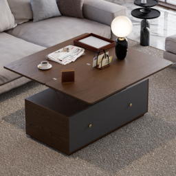 Modern Walnut Multi-functional Rectangle Lift-top Coffee Table Extendable with Storage - thumbnail 3