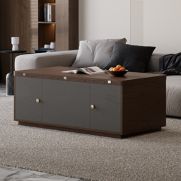 Modern Walnut Multi-functional Rectangle Lift-top Coffee Table Extendable with Storage - thumbnail 5