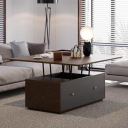 Modern Walnut Multi-functional Rectangle Lift-top Coffee Table Extendable with Storage - thumbnail 7