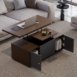 Modern Walnut Multi-functional Rectangle Lift-top Coffee Table Extendable with Storage - thumbnail 1