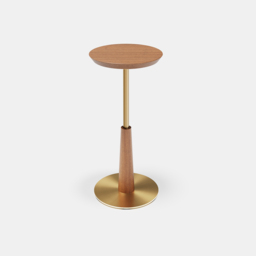 Round Mid-Century Modern Cocktail Table Walnut & Gold Side Table - thumbnail 7