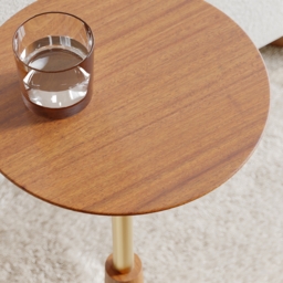 Round Mid-Century Modern Cocktail Table Walnut & Gold Side Table - thumbnail 6