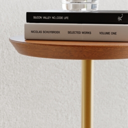 Round Mid-Century Modern Cocktail Table Walnut & Gold Side Table - thumbnail 8