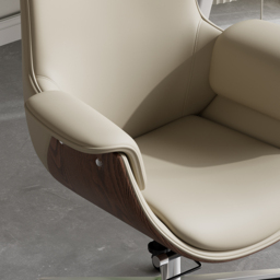 Grey Leather Modern Home Office Chair Upholstered High Back Desk Chair Wood Grain Frame - thumbnail 9