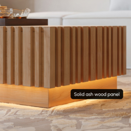 "Aura 47"" Ash Wood Slatted Coffee Table with Sintered Stone Top" - thumbnail 9