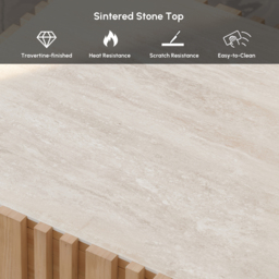 "Aura 47"" Ash Wood Slatted Coffee Table with Sintered Stone Top" - thumbnail 7