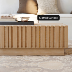 "Aura 47"" Ash Wood Slatted Coffee Table with Sintered Stone Top" - thumbnail 8